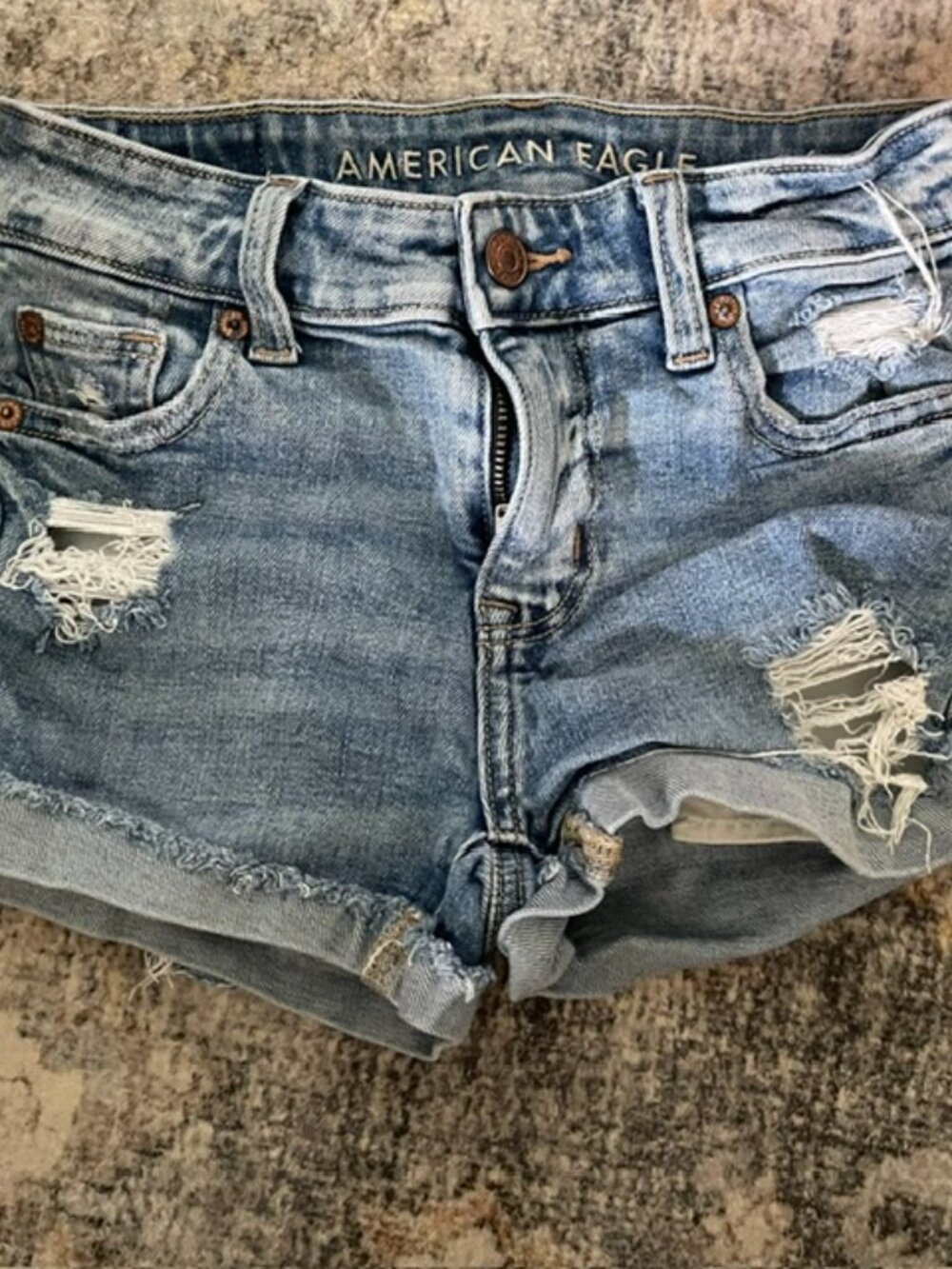 American Eagle Stretch  Womens Size 000 Cuffed Jean Shorts Distressed T11